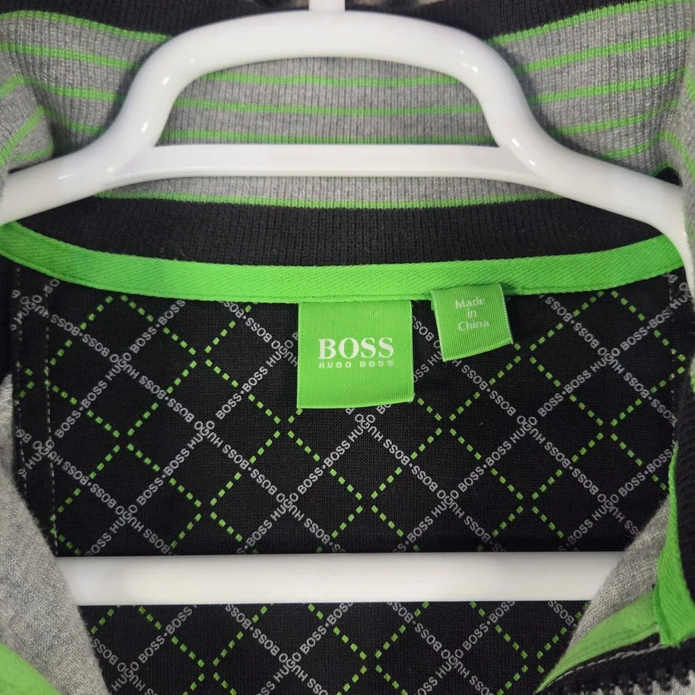 BOSS Hugo Boss Green Label Full Zip Track Jacket Gray Black Neon Green Mens L